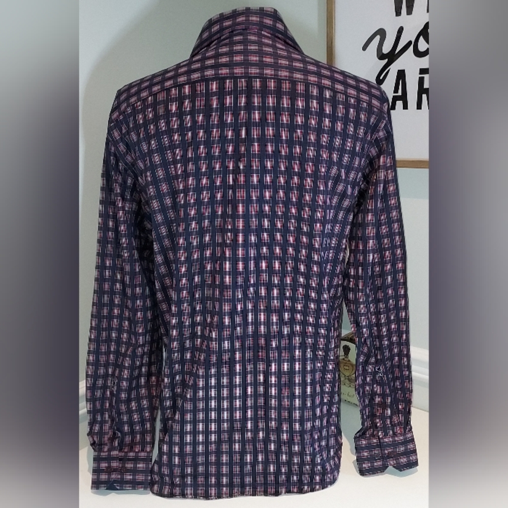 Bugatchi Blue With Multi Colored Squares Collared… - image 4